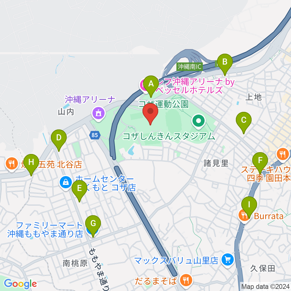 沖縄市体育館周辺のコンビニエンスストア一覧地図