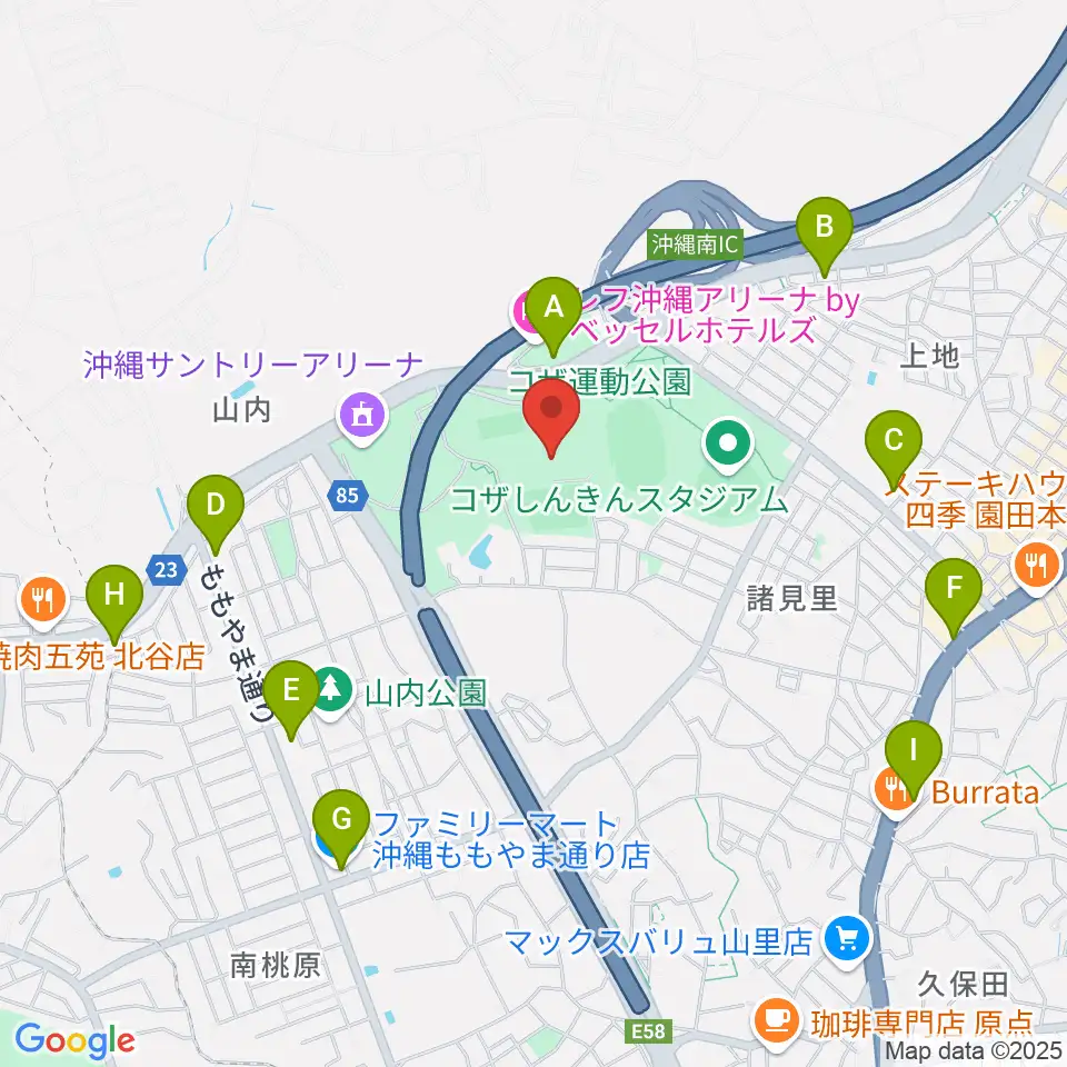 沖縄市体育館周辺のコンビニエンスストア一覧地図