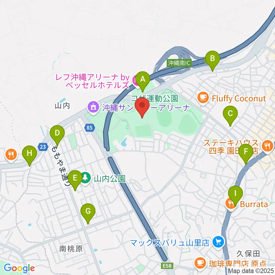 沖縄市体育館周辺のコンビニエンスストア一覧地図