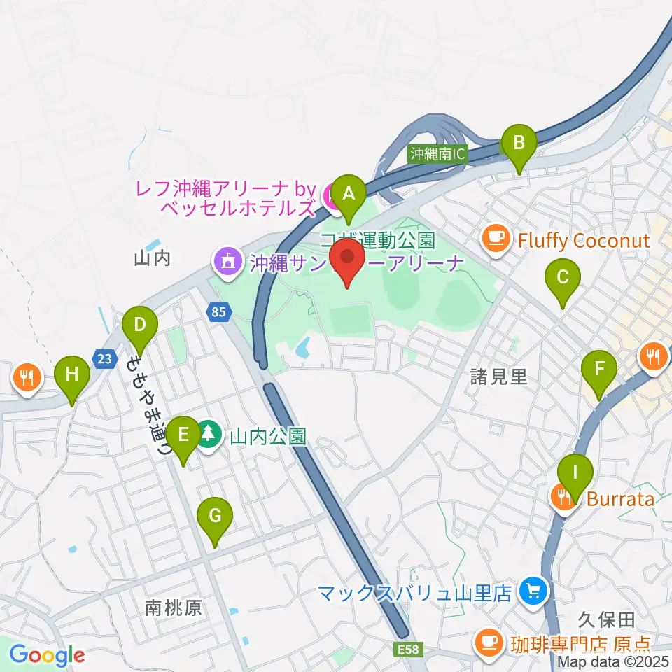 沖縄市体育館周辺のコンビニエンスストア一覧地図