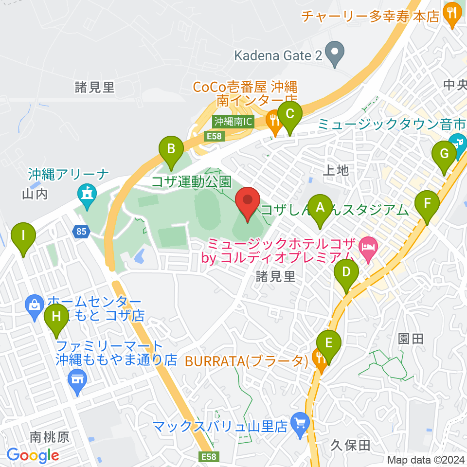 コザしんきんスタジアム周辺のコンビニエンスストア一覧地図