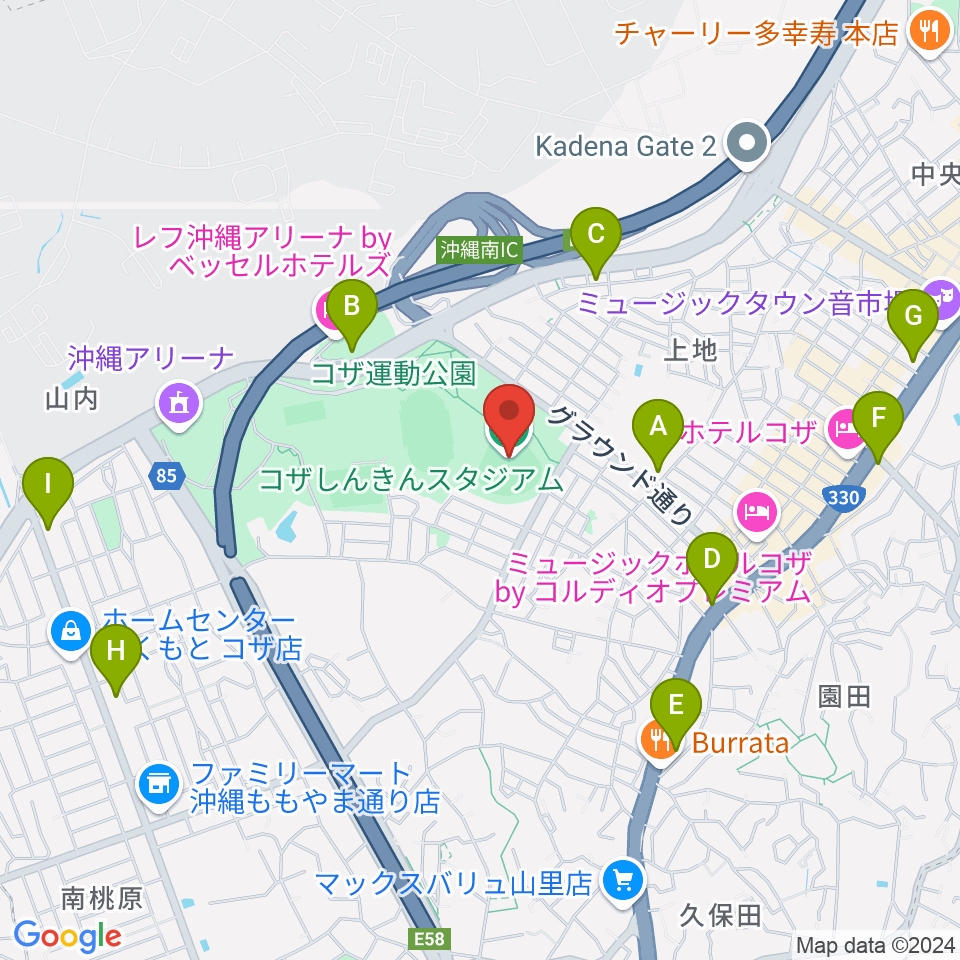 コザしんきんスタジアム周辺のコンビニエンスストア一覧地図