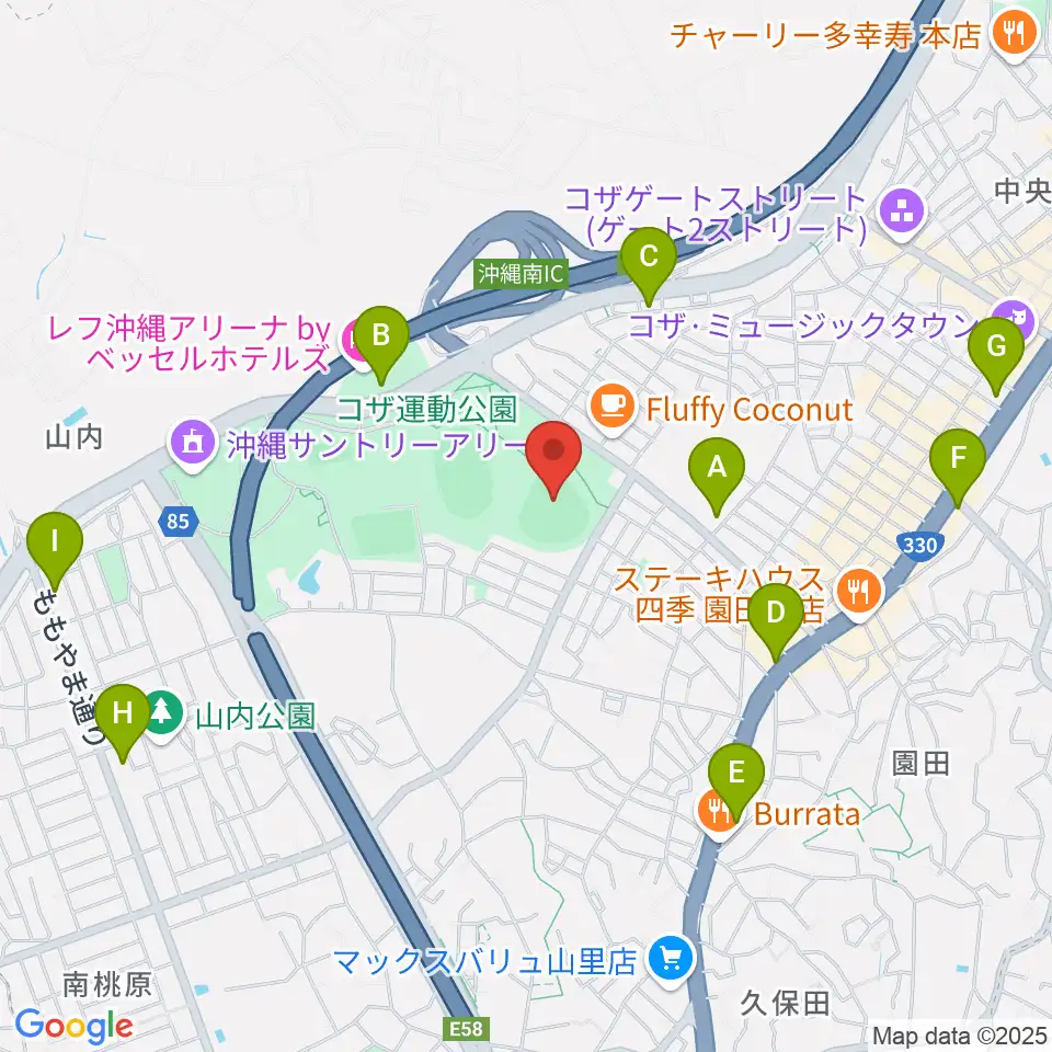 コザしんきんスタジアム周辺のコンビニエンスストア一覧地図