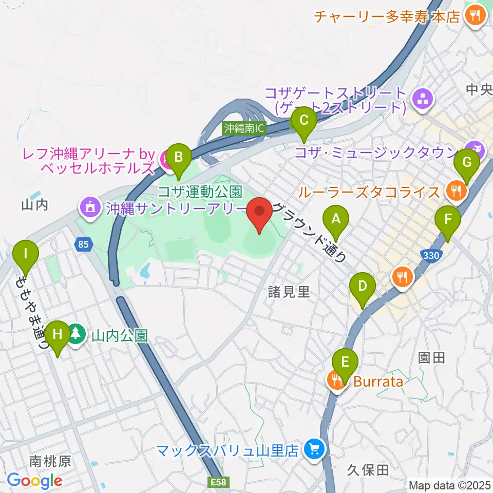 コザしんきんスタジアム周辺のコンビニエンスストア一覧地図