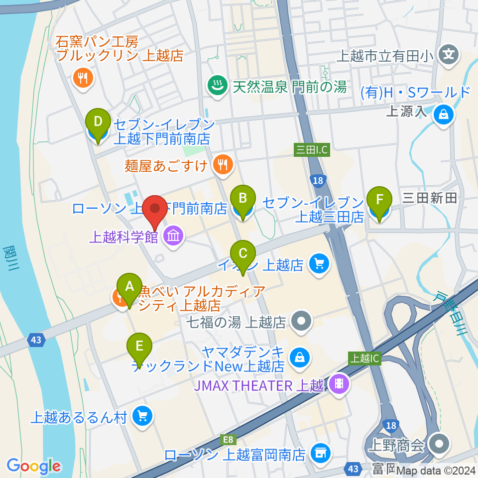 リージョンプラザ上越周辺のコンビニエンスストア一覧地図