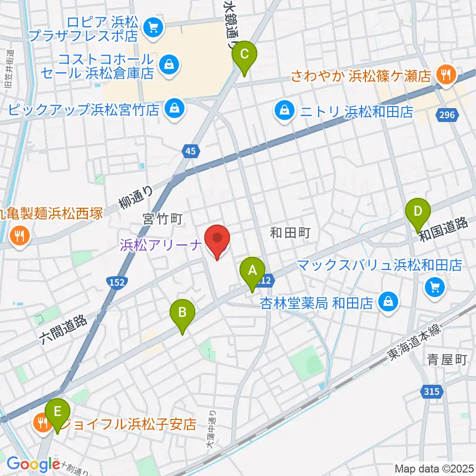 浜松アリーナ周辺のコンビニエンスストア一覧地図