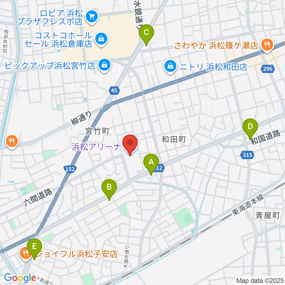 浜松アリーナ周辺のコンビニエンスストア一覧地図