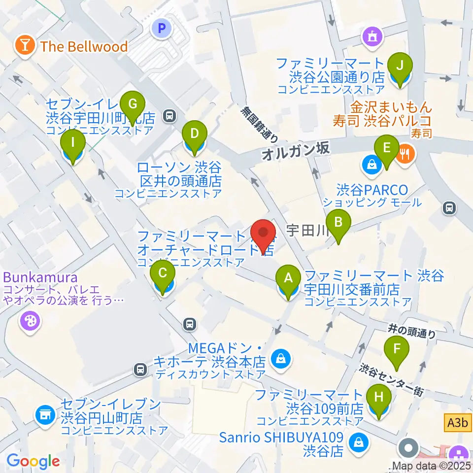 渋谷ヨシモト∞ドーム周辺のコンビニエンスストア一覧地図