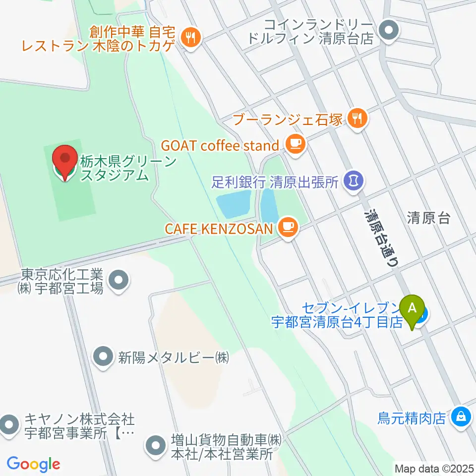 栃木県グリーンスタジアム周辺のコンビニエンスストア一覧地図
