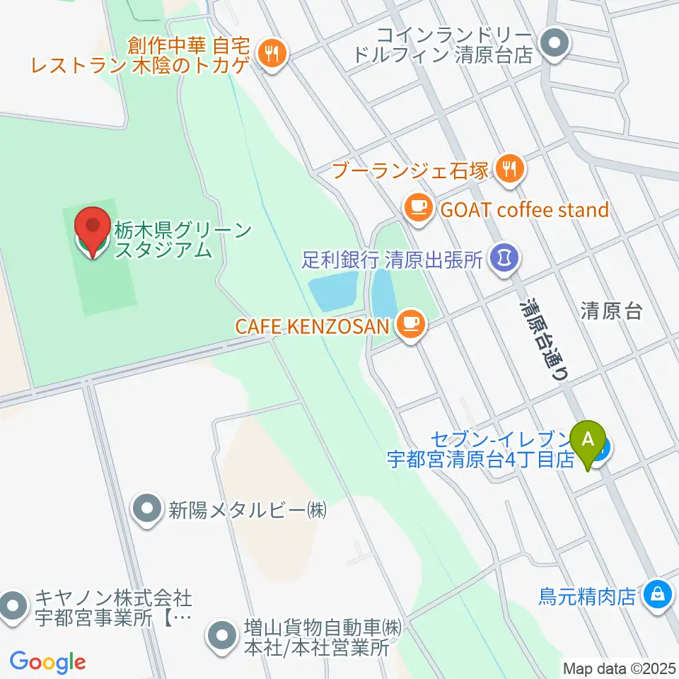 栃木県グリーンスタジアム周辺のコンビニエンスストア一覧地図