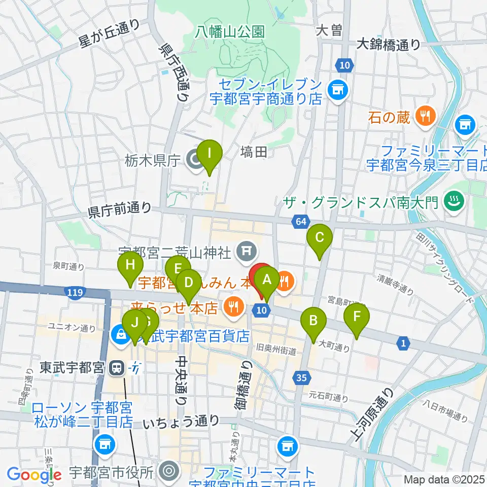 宇都宮市民プラザ周辺のコンビニエンスストア一覧地図