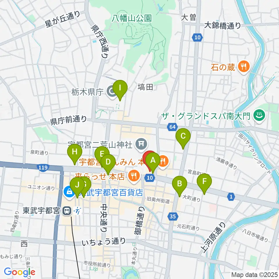 宇都宮市民プラザ周辺のコンビニエンスストア一覧地図