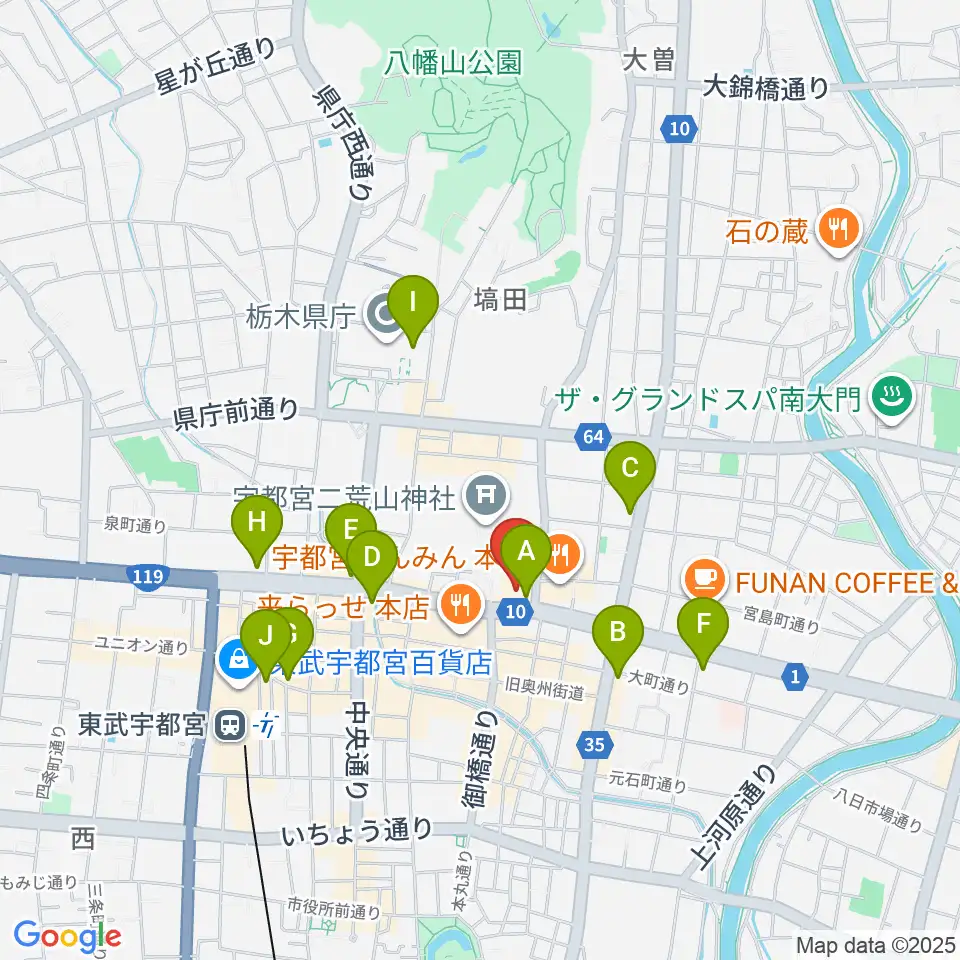 宇都宮市民プラザ周辺のコンビニエンスストア一覧地図