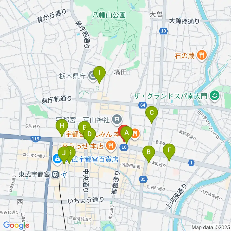 宇都宮市民プラザ周辺のコンビニエンスストア一覧地図