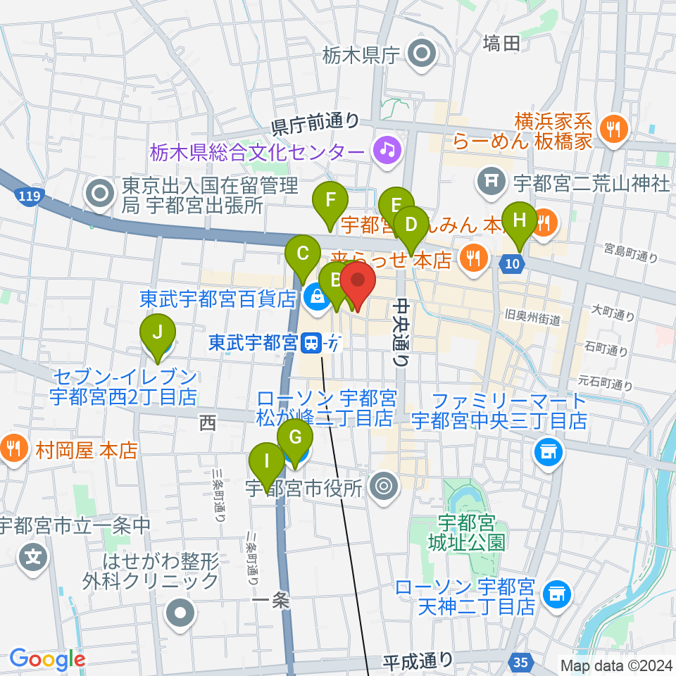 宇都宮ヒカリ座周辺のコンビニエンスストア一覧地図