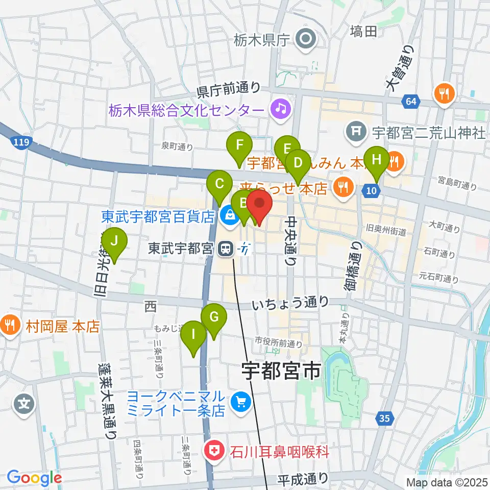 宇都宮ヒカリ座周辺のコンビニエンスストア一覧地図