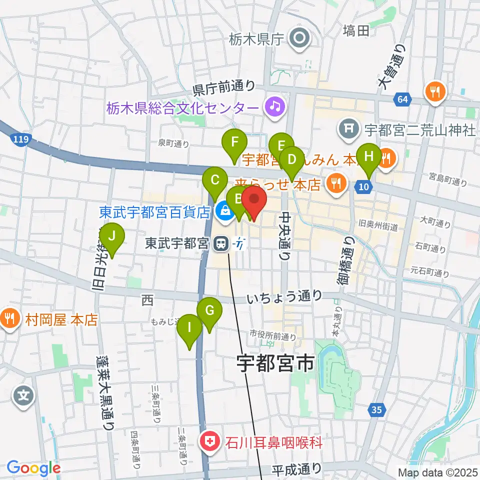 宇都宮ヒカリ座周辺のコンビニエンスストア一覧地図