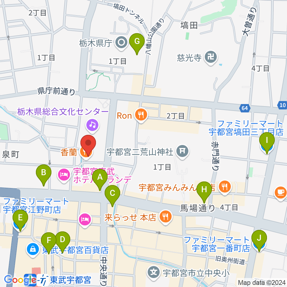 宇都宮Blue・J周辺のコンビニエンスストア一覧地図