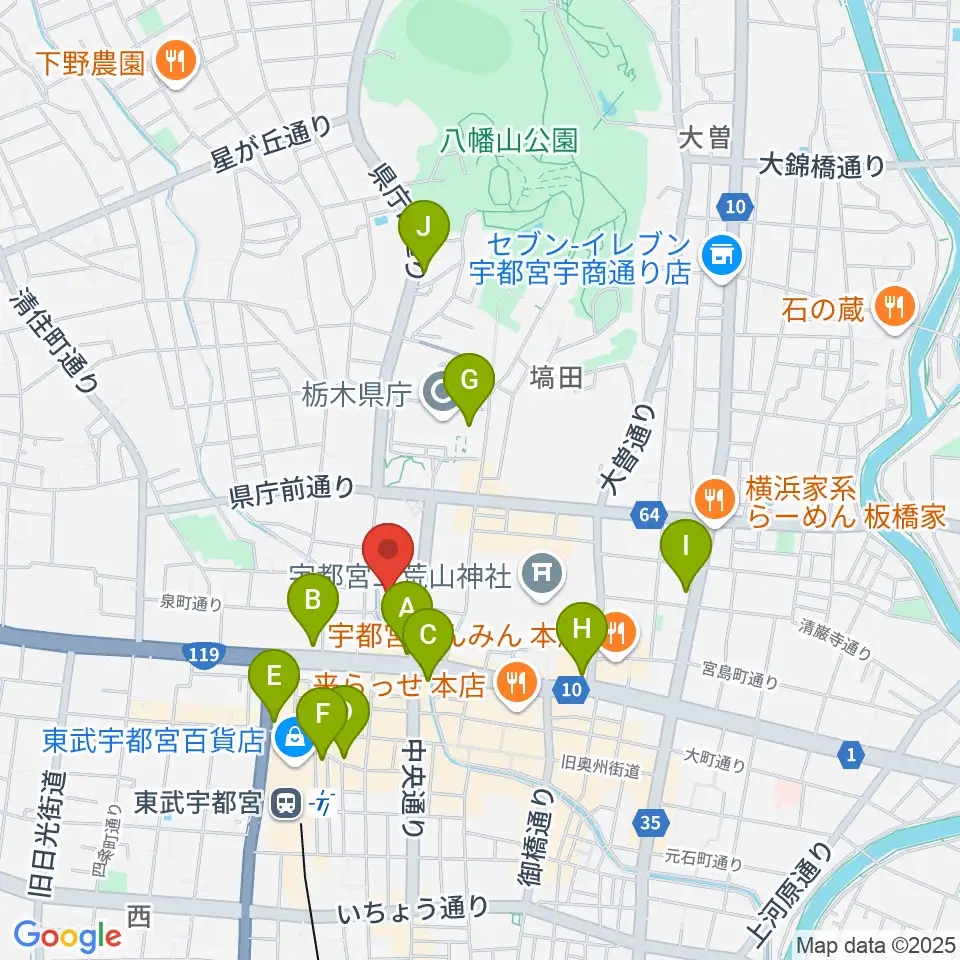 宇都宮Blue・J周辺のコンビニエンスストア一覧地図