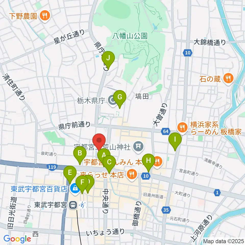 宇都宮Blue・J周辺のコンビニエンスストア一覧地図