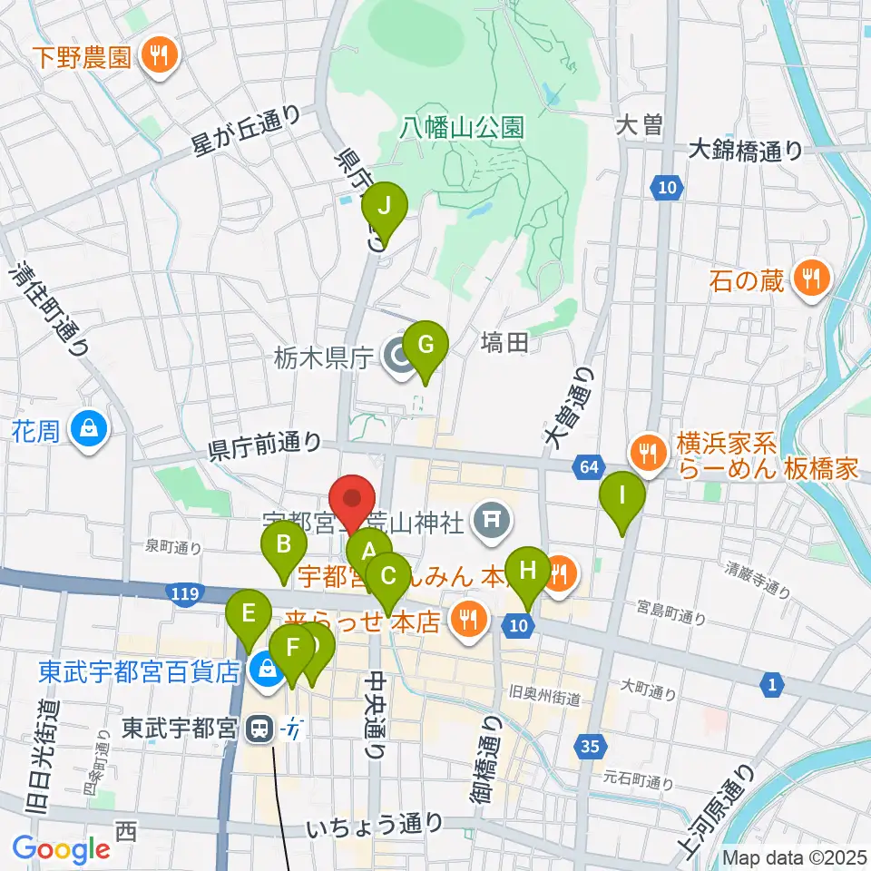 宇都宮Blue・J周辺のコンビニエンスストア一覧地図