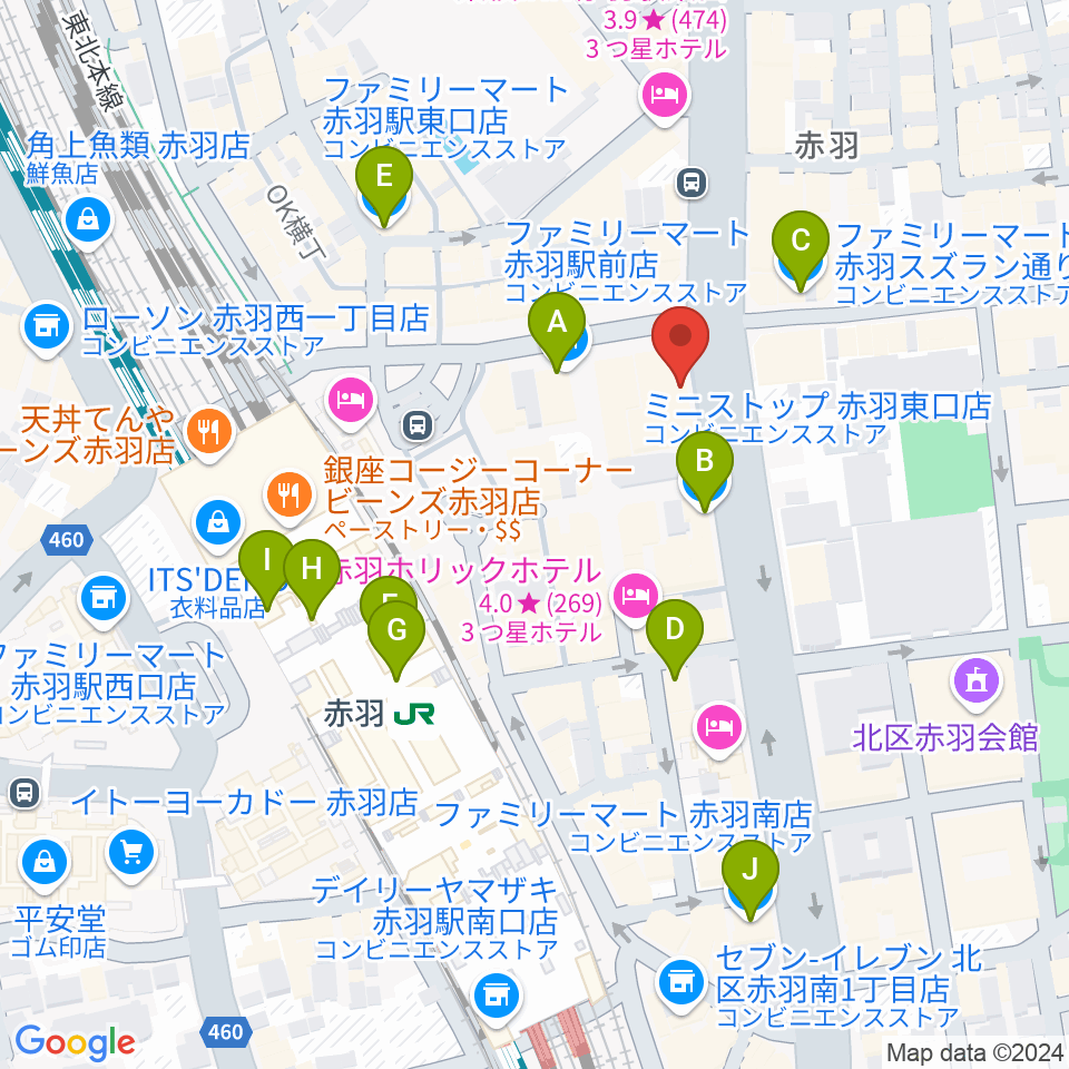 赤羽レニーアルファ周辺のコンビニエンスストア一覧地図