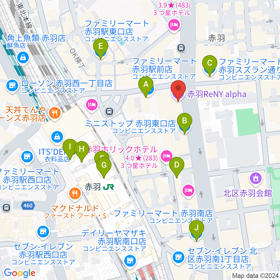 赤羽レニーアルファ周辺のコンビニエンスストア一覧地図