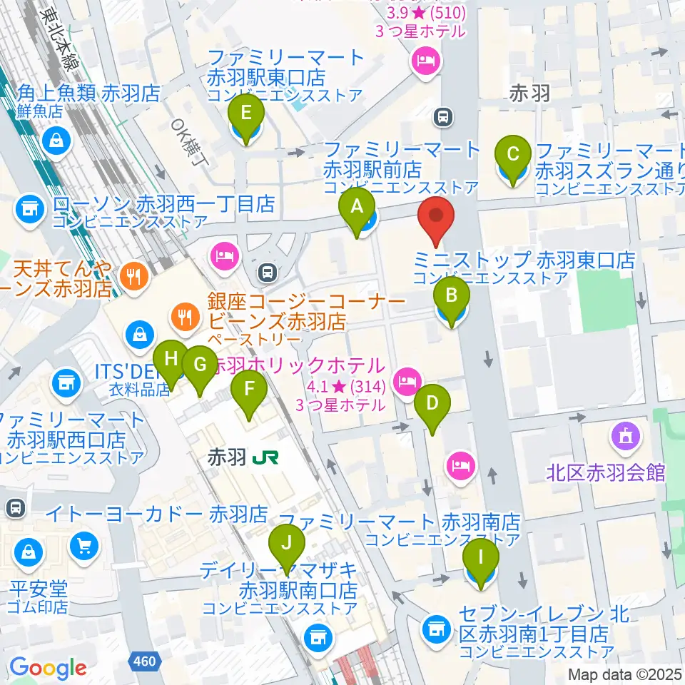 赤羽レニーアルファ周辺のコンビニエンスストア一覧地図