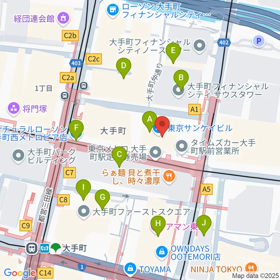 ヤマノミュージックサロン大手町周辺のコンビニエンスストア一覧地図