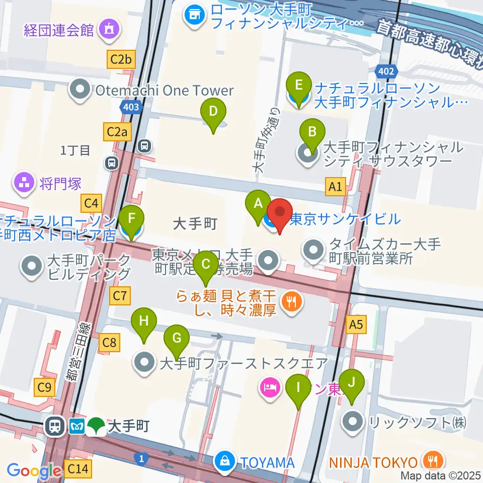 ヤマノミュージックサロン大手町周辺のコンビニエンスストア一覧地図