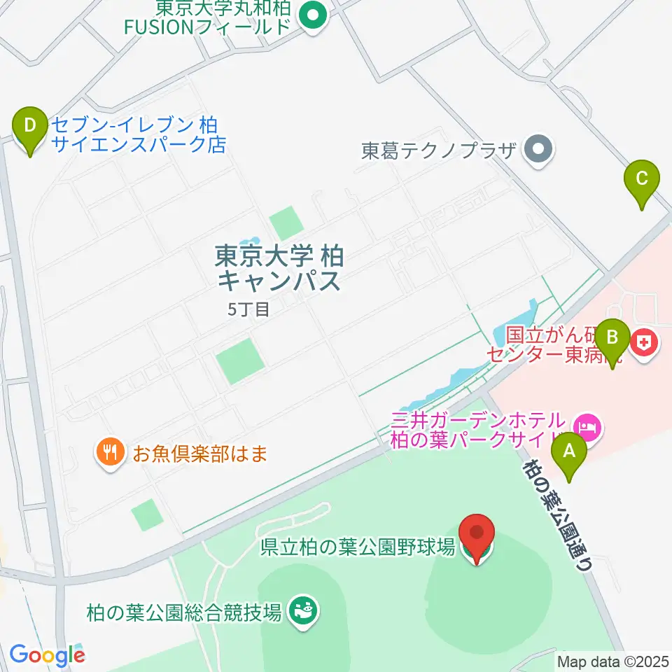 県立柏の葉公園野球場周辺のコンビニエンスストア一覧地図