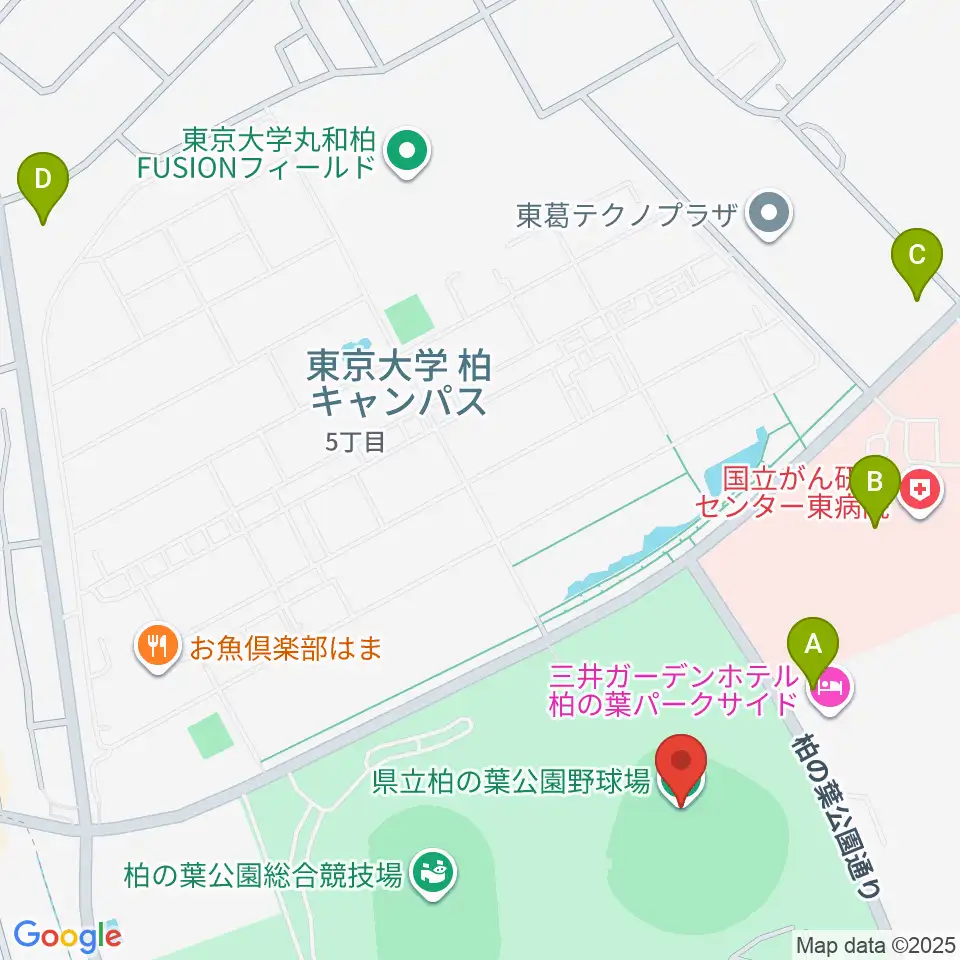 県立柏の葉公園野球場周辺のコンビニエンスストア一覧地図