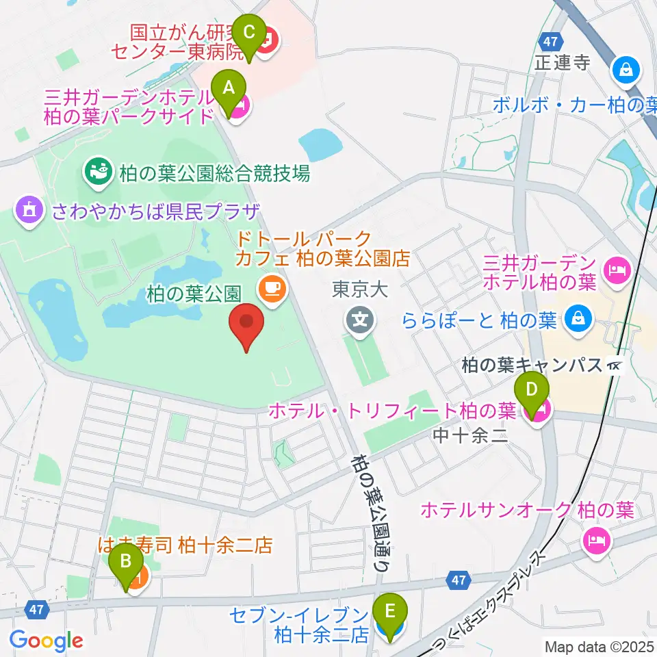 柏の葉公園コミュニティ体育館周辺のコンビニエンスストア一覧地図