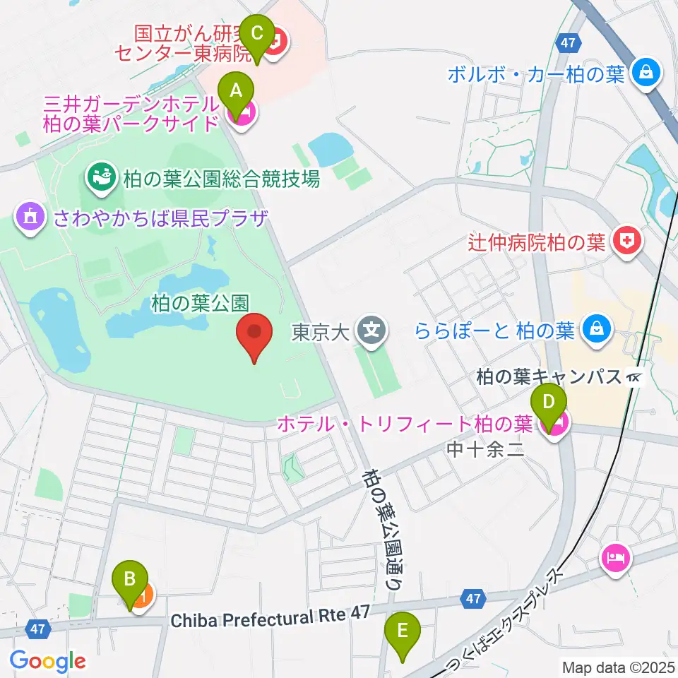 柏の葉公園コミュニティ体育館周辺のコンビニエンスストア一覧地図