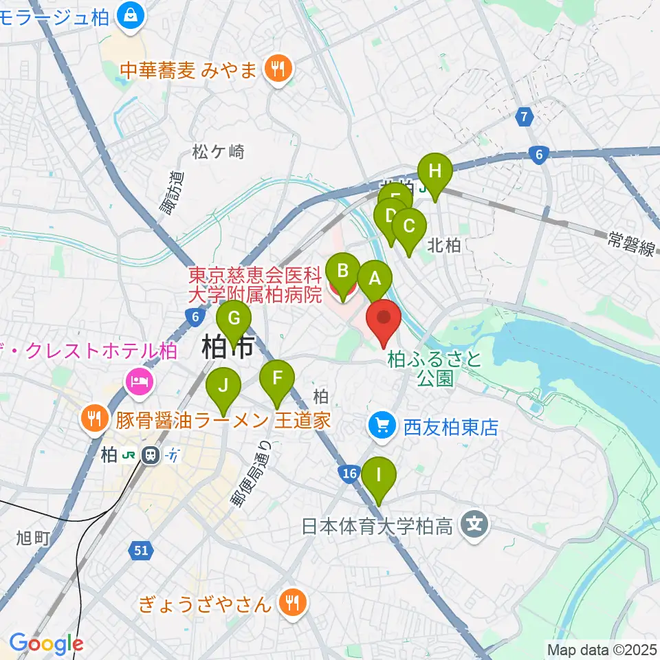 柏市中央体育館周辺のコンビニエンスストア一覧地図