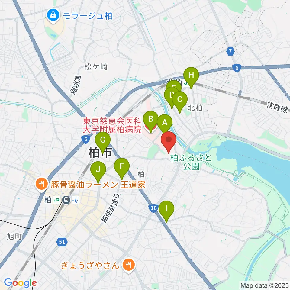 柏市中央体育館周辺のコンビニエンスストア一覧地図