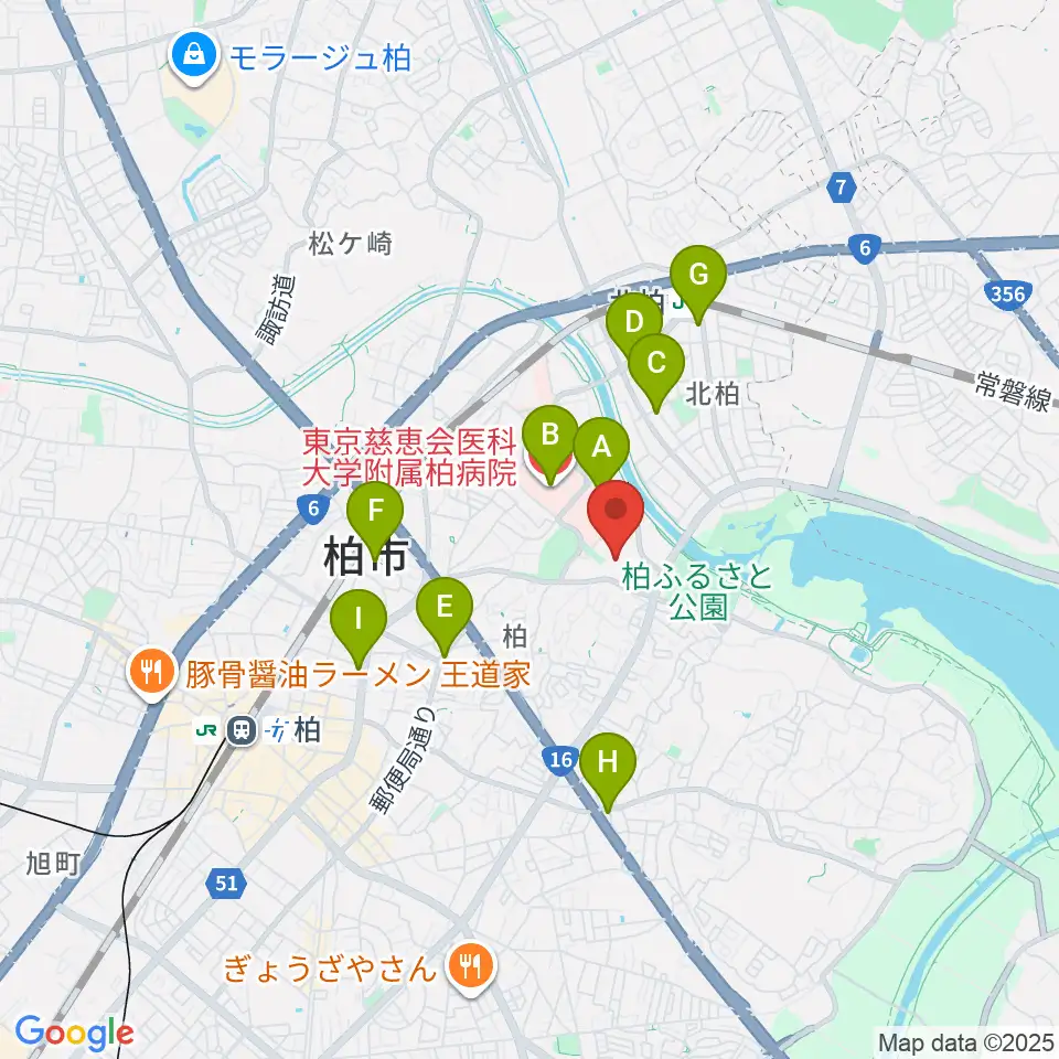 柏市中央体育館周辺のコンビニエンスストア一覧地図