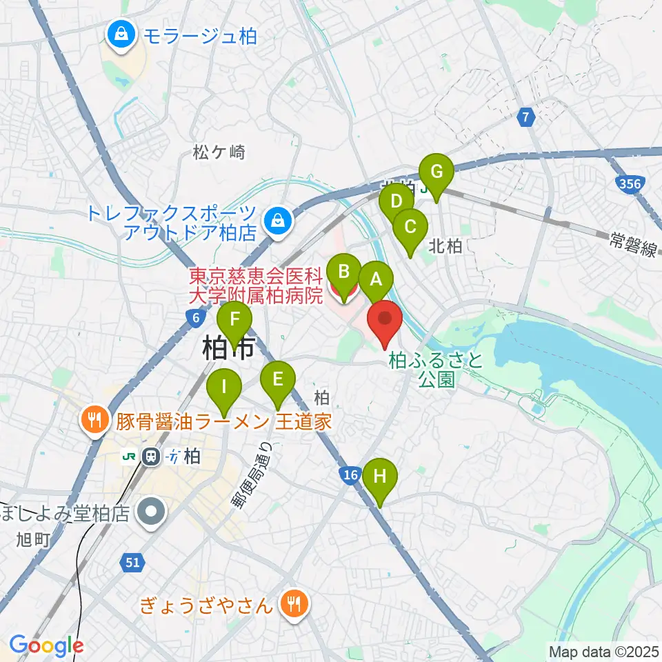 柏市中央体育館周辺のコンビニエンスストア一覧地図