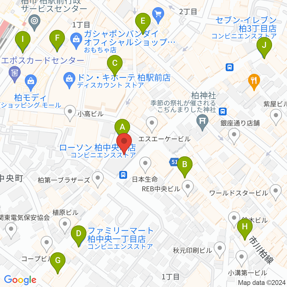 ディスクユニオン柏店周辺のコンビニエンスストア一覧地図