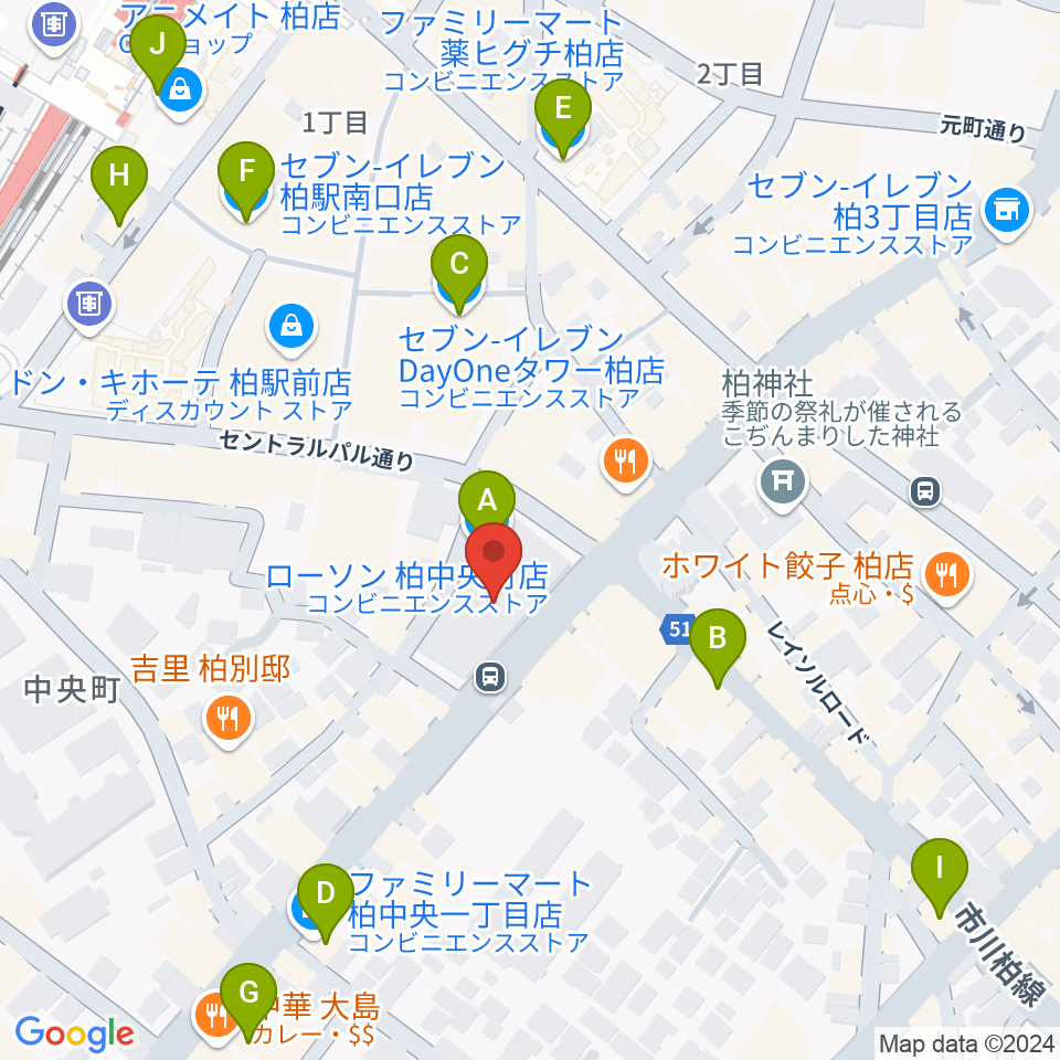 ディスクユニオン柏店周辺のコンビニエンスストア一覧地図