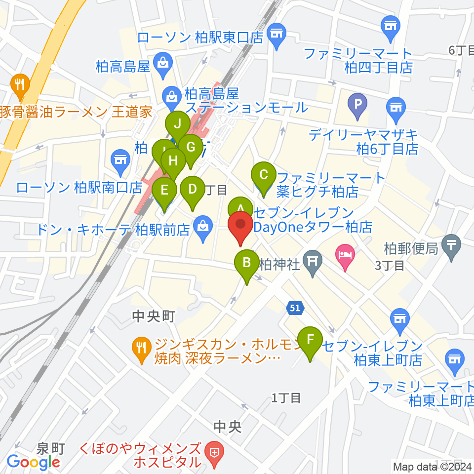 パレット柏周辺のコンビニエンスストア一覧地図