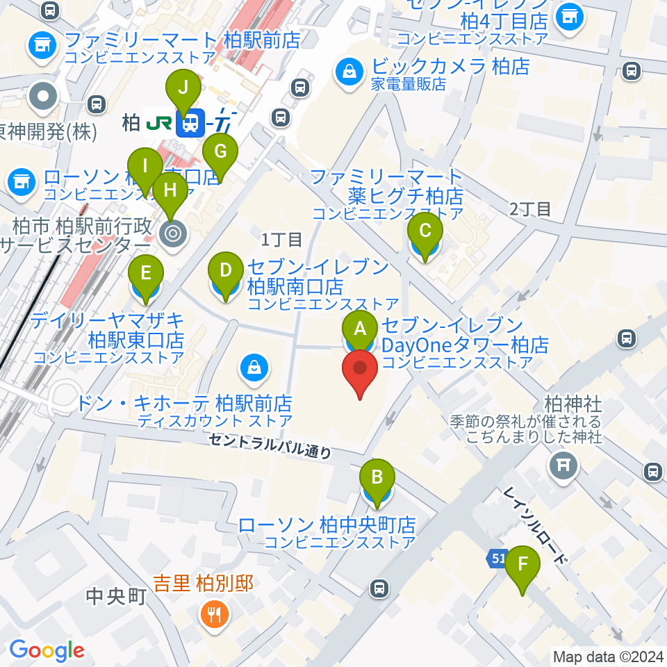 パレット柏周辺のコンビニエンスストア一覧地図