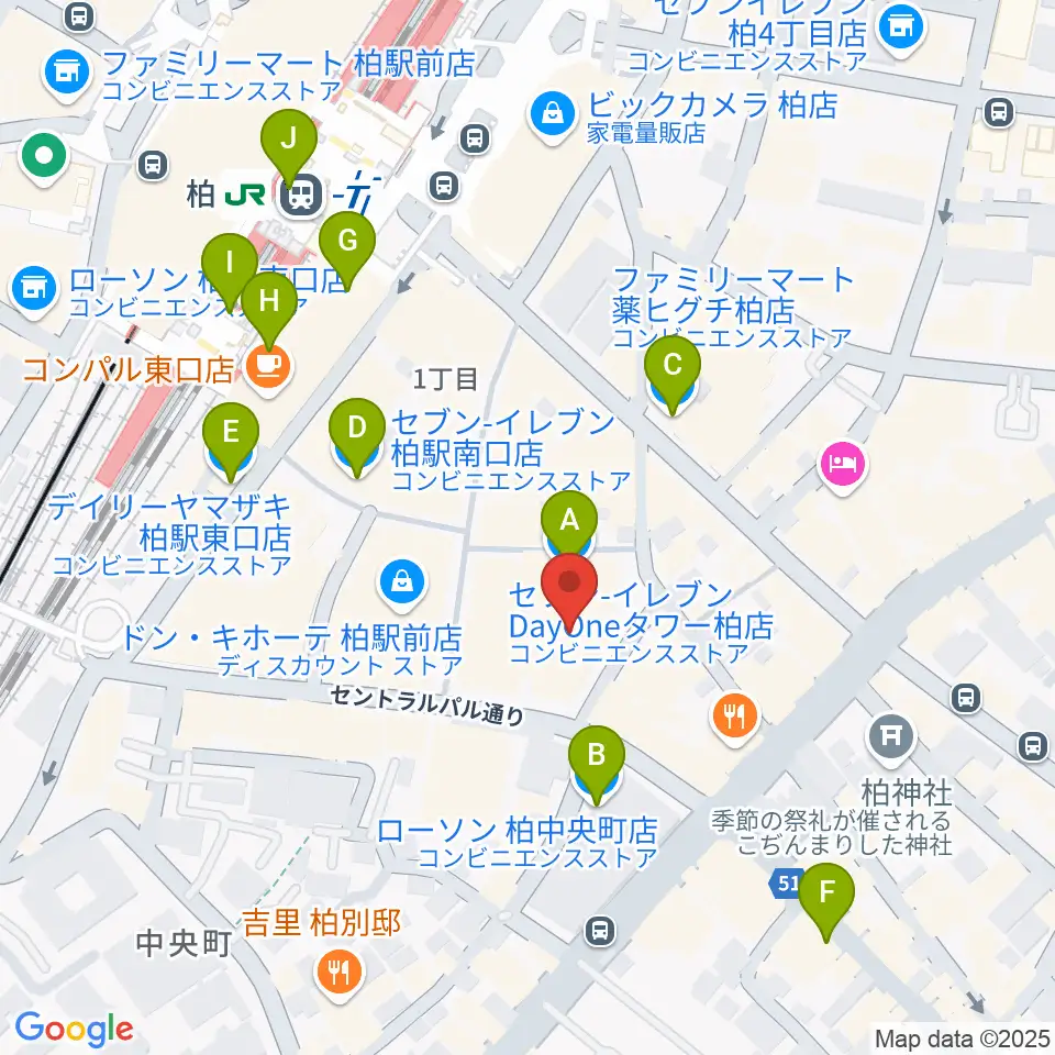 パレット柏周辺のコンビニエンスストア一覧地図