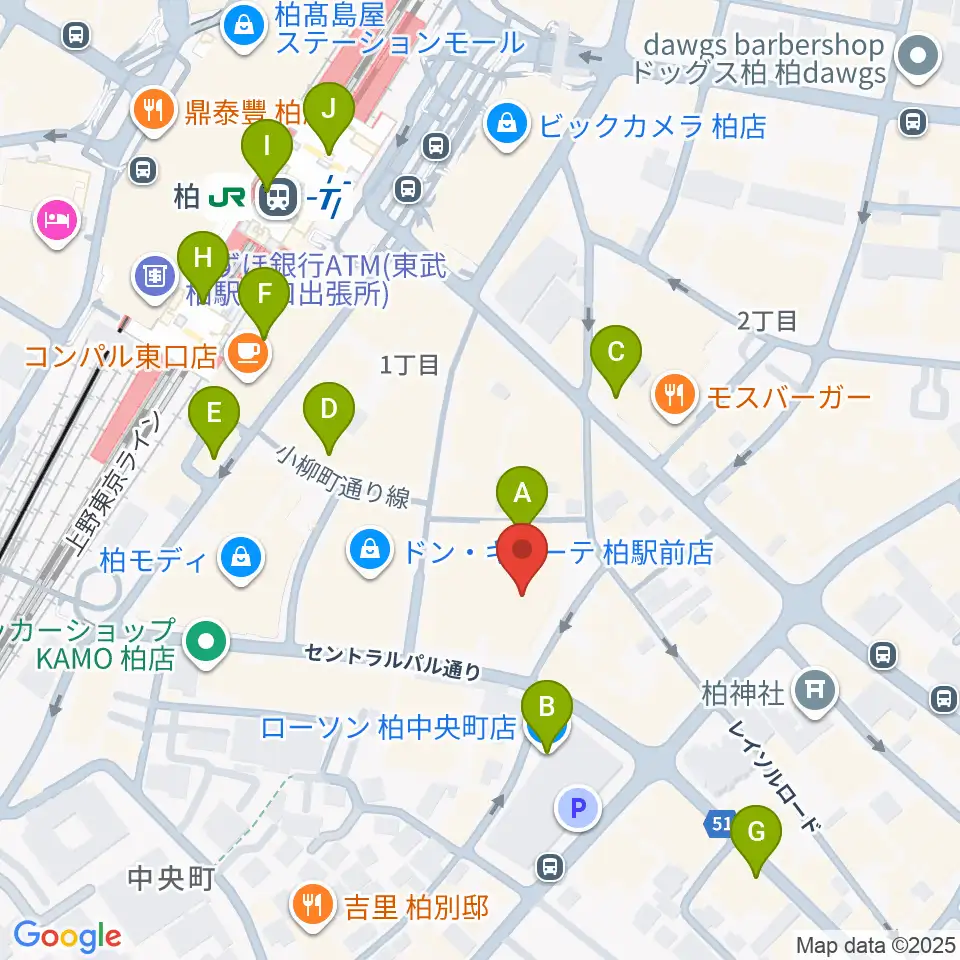 パレット柏周辺のコンビニエンスストア一覧地図