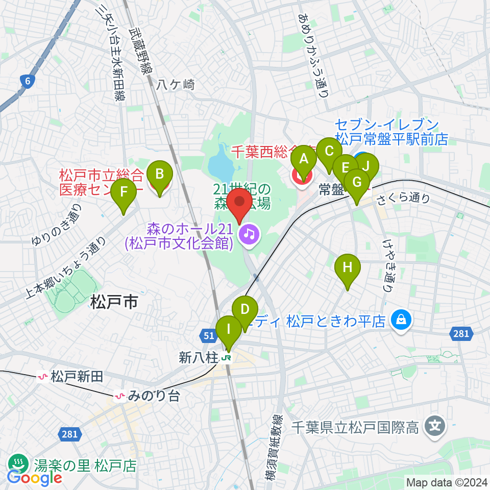 松戸市立博物館周辺のコンビニエンスストア一覧地図