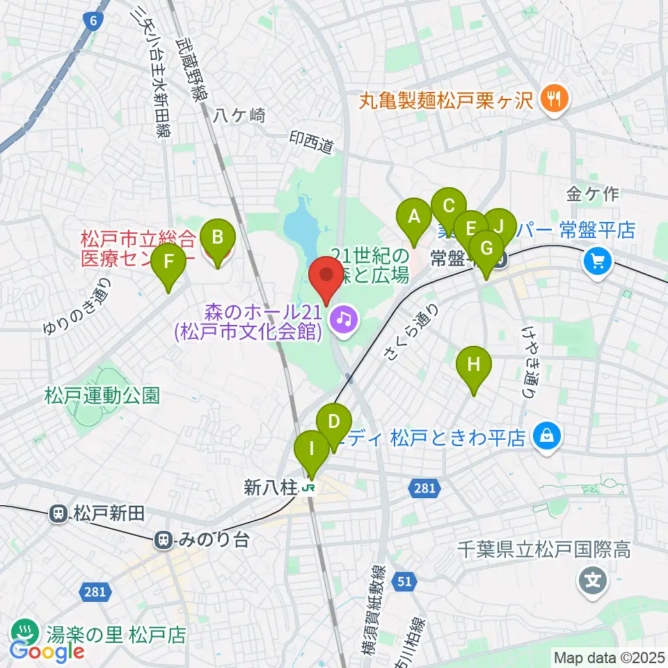 松戸市立博物館周辺のコンビニエンスストア一覧地図