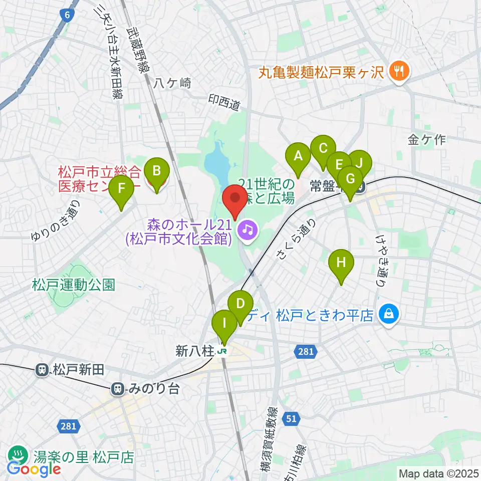 松戸市立博物館周辺のコンビニエンスストア一覧地図
