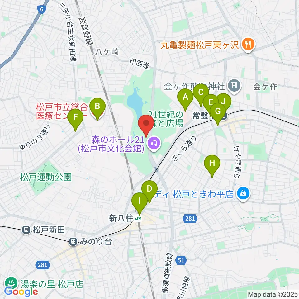 松戸市立博物館周辺のコンビニエンスストア一覧地図