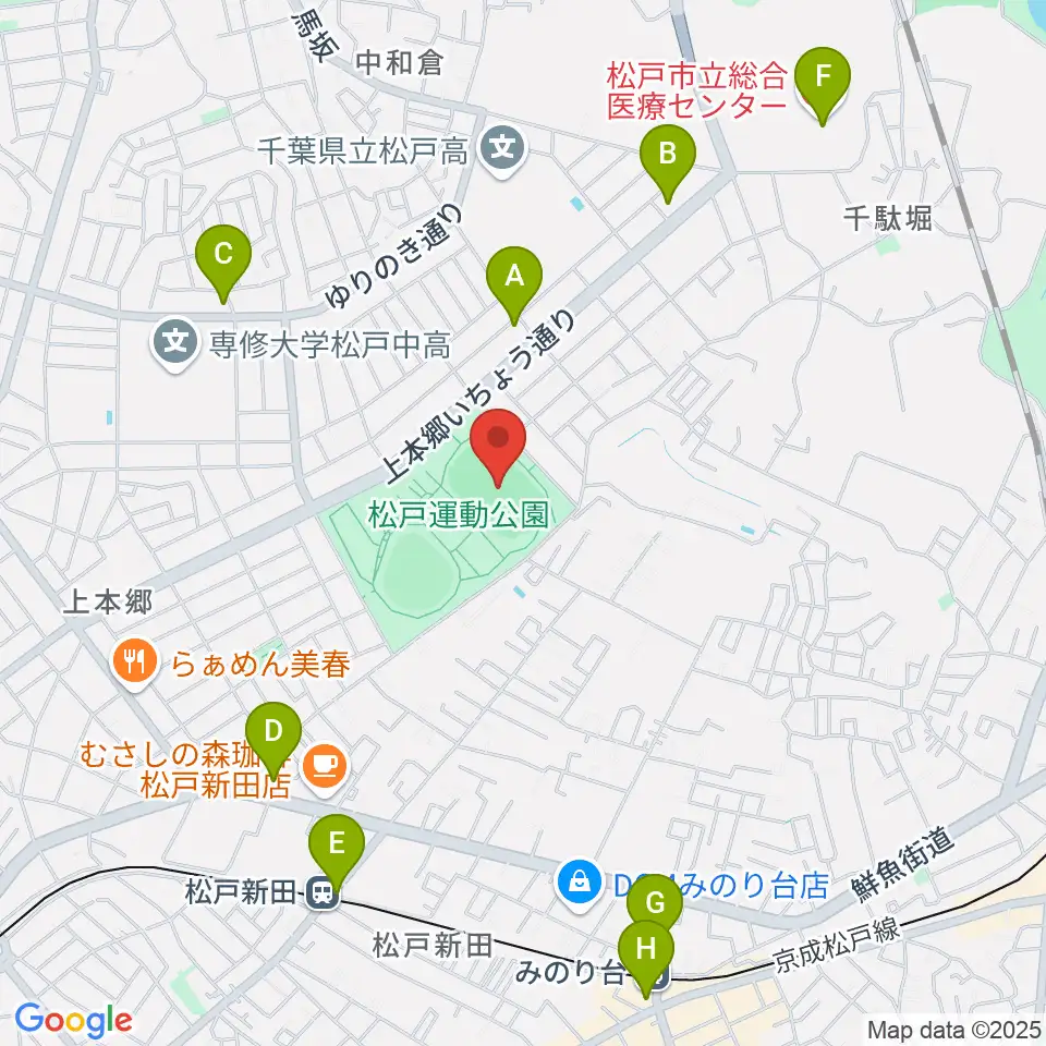 松戸運動公園陸上競技場周辺のコンビニエンスストア一覧地図