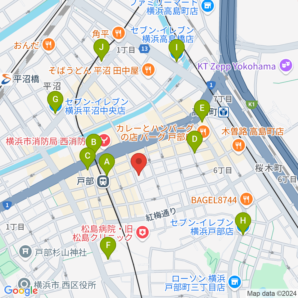 ボンカンスタジオ横浜周辺のコンビニエンスストア一覧地図